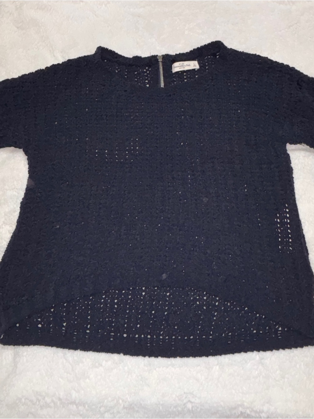 Abercrombie & Fitch Navy Blue Crochet Long Sleeve Open Weave with Back Zip